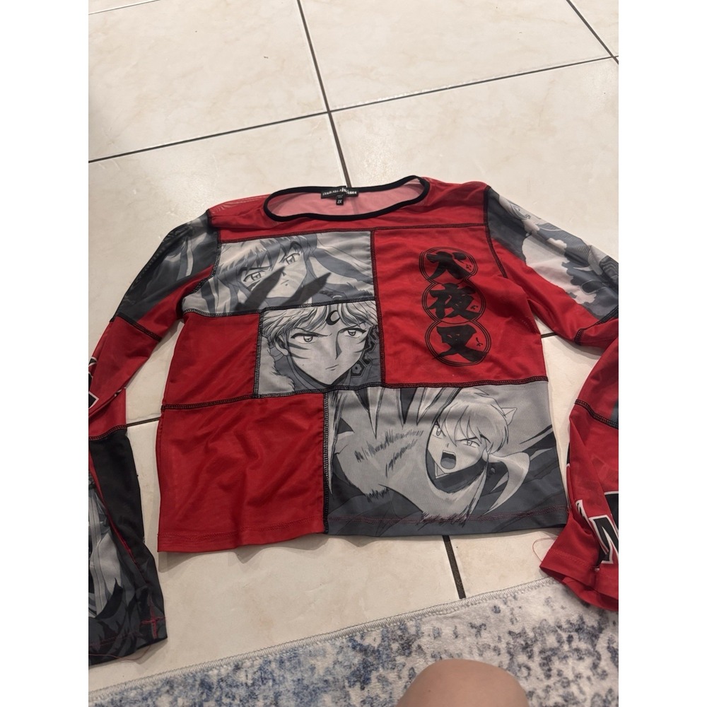 Dolls Kill X Inuyasha Mesh Graphic Print Mesh Crop Top Womens 2x Patchwork Anime